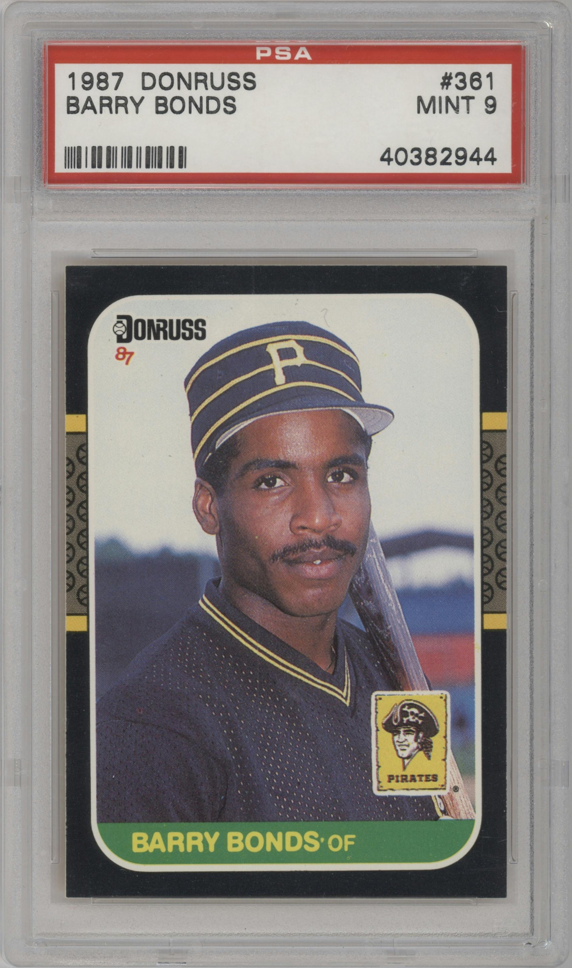 Barry Bonds from the 1987 Donruss set graded by PSA and given an overall grade of 9.