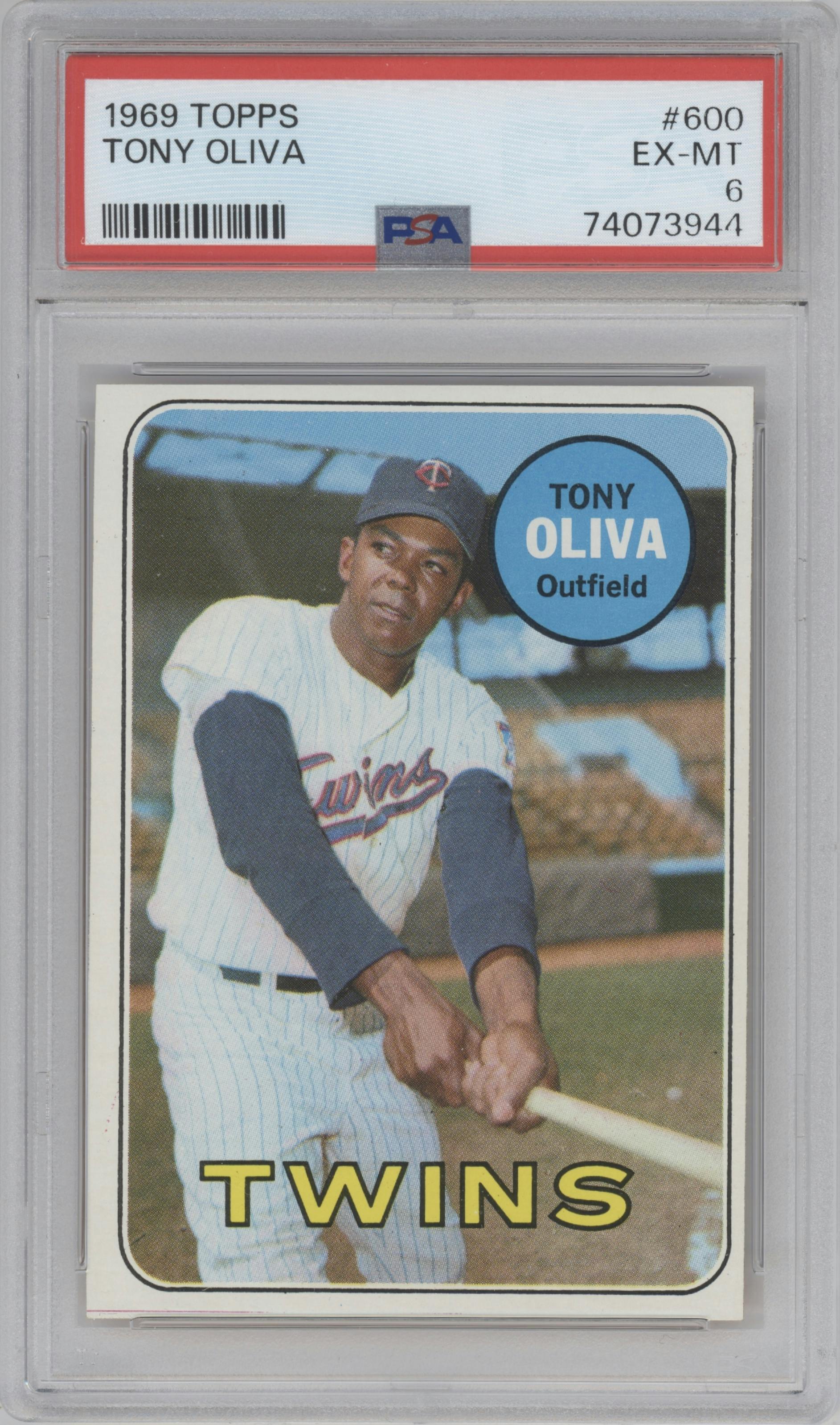 Tony Oliva from the 1969 Topps set graded by PSA and given an overall grade of 6.