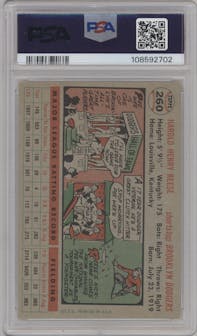 Pee Wee Reese from the 1956 Topps set graded by PSA and given an overall grade of 5.