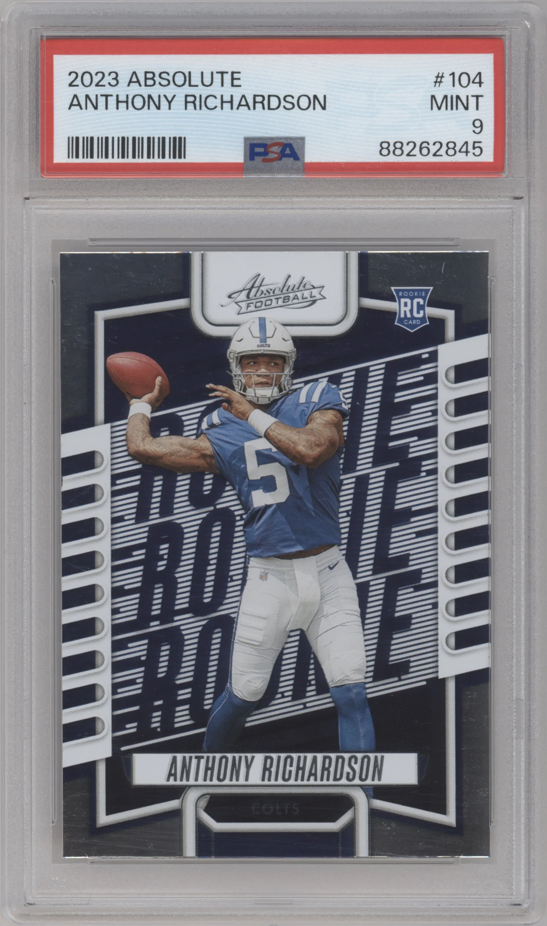 Anthony Richardson from the 2023 Panini Absolute set graded by PSA and given an overall grade of 9.