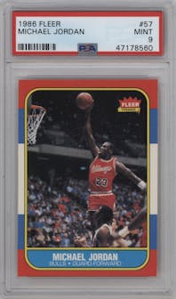 Michael Jordan from the 1986-87 Fleer set graded by PSA and given an overall grade of 9.