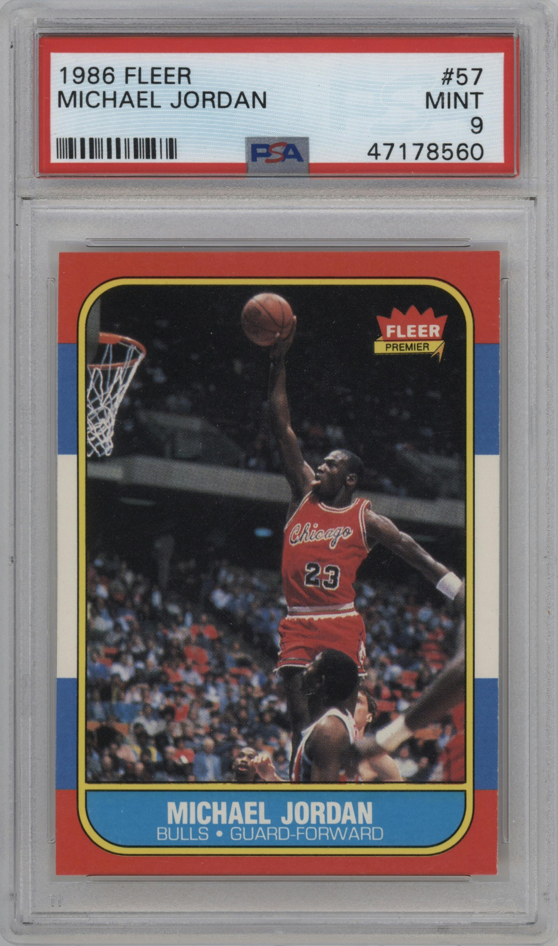 Michael Jordan from the 1986-87 Fleer set graded by PSA and given an overall grade of 9.
