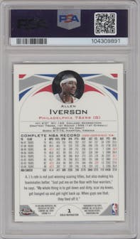 Allen Iverson from the 2004-05 Topps Chrome set featuring a Gold Refractor parallel graded by PSA and given an overall grade of 9.