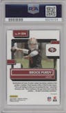 Brock Purdy from the 2022 Panini Donruss set featuring a Holo parallel graded by PSA and given an overall grade of 9.