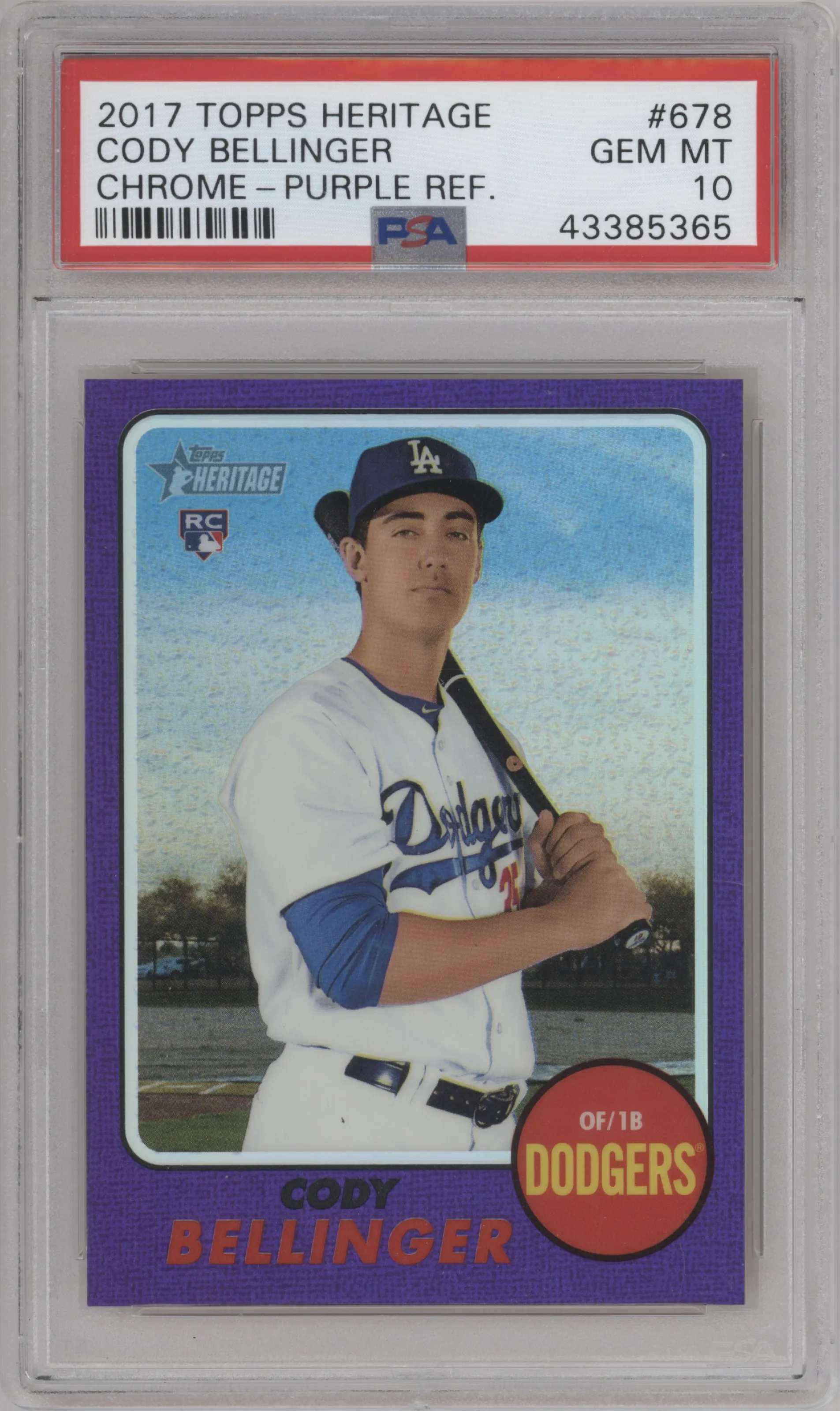 2017 Topps Heritage High Number Chrome Cody Bellinger Purple Hot Box Refractor PSA 10