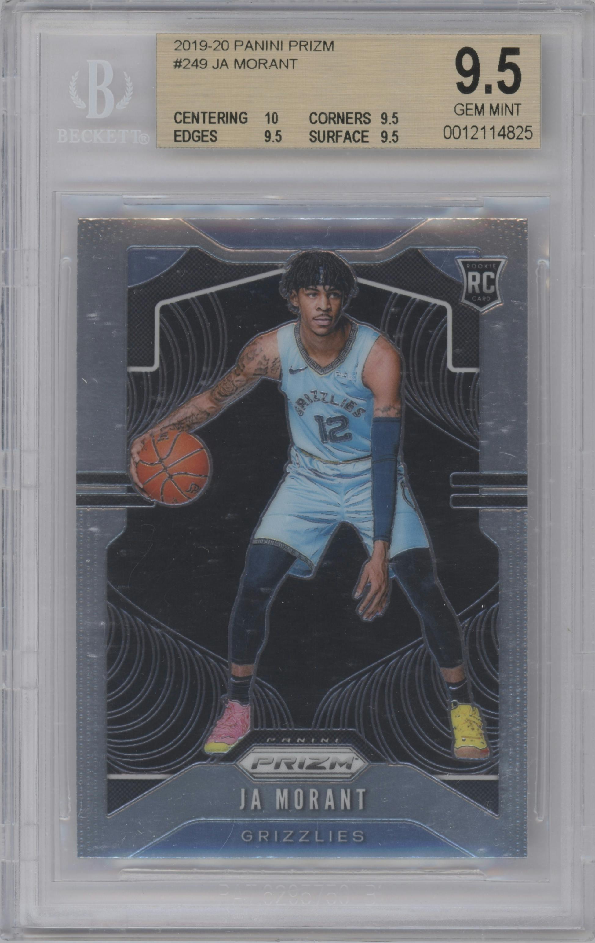 Ja Morant from the 2019-20 Panini Prizm set graded by Beckett and given an overall grade of 9.5.