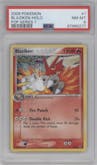 Blaziken from the 2006 Pokemon set graded by PSA and given an overall grade of 8.