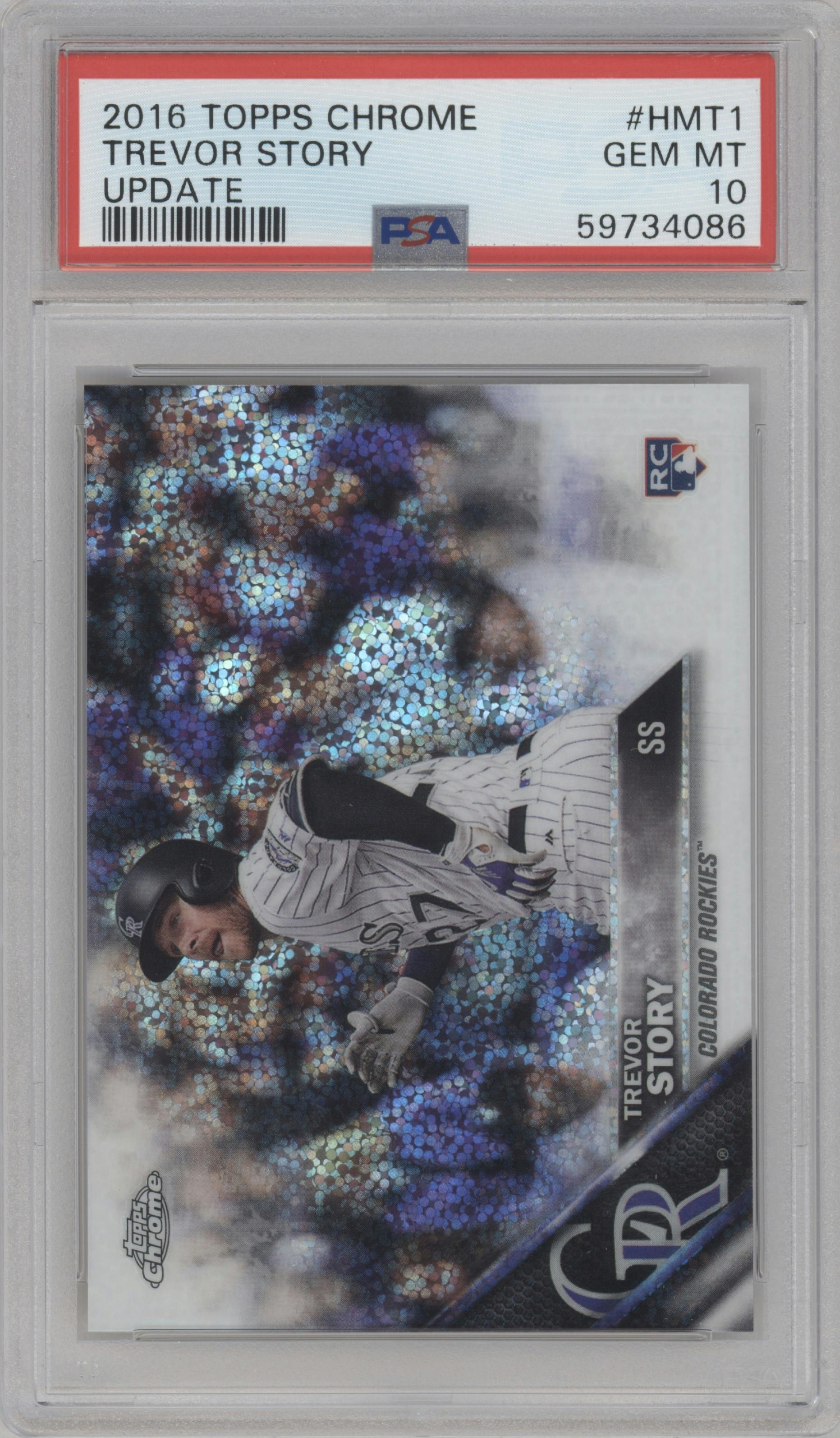 Trevor Story from the 2016 Topps Chrome Update set graded by PSA and given an overall grade of 10.