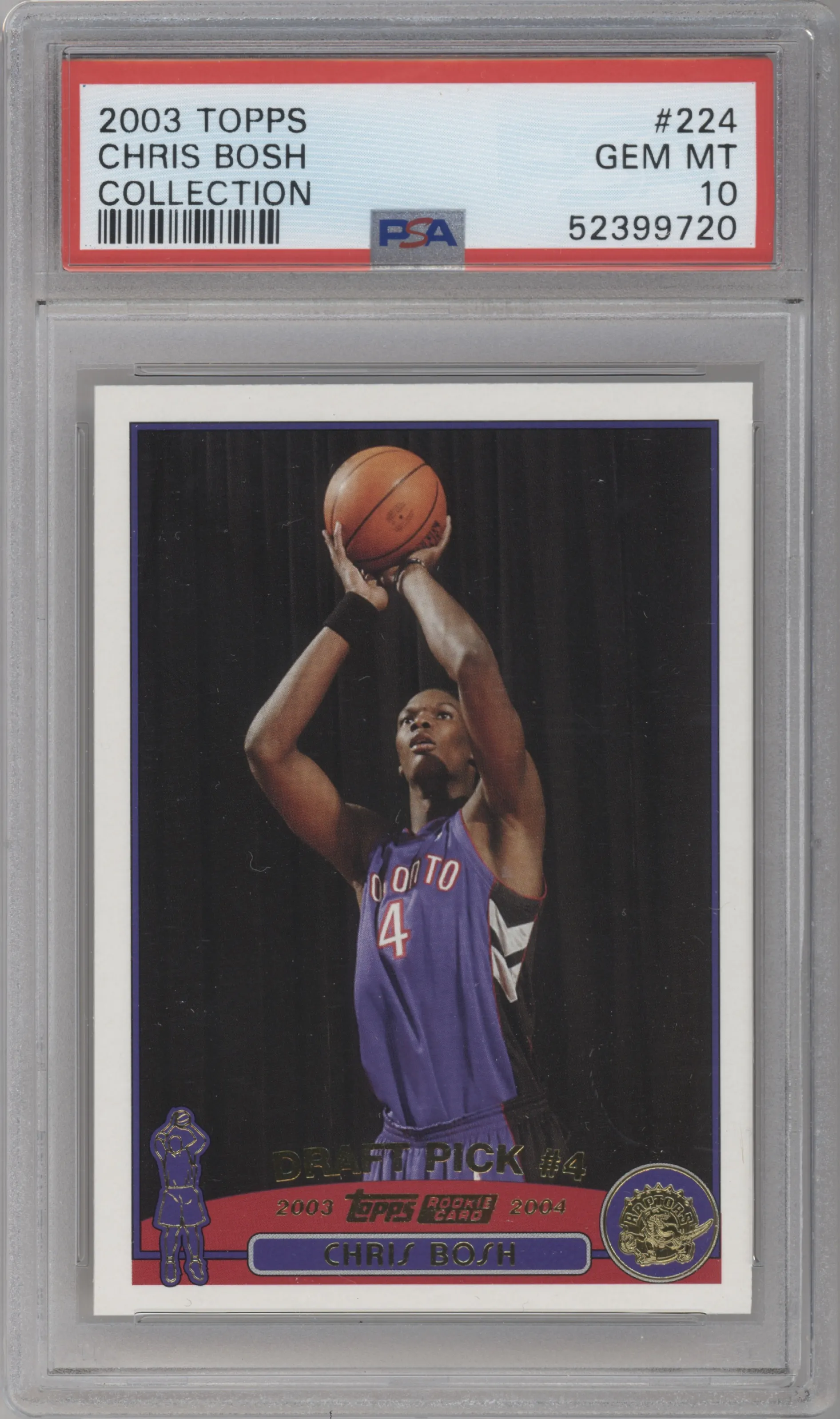 Chris Bosh from the 2003-04 Topps set graded by PSA and given an overall grade of 10.