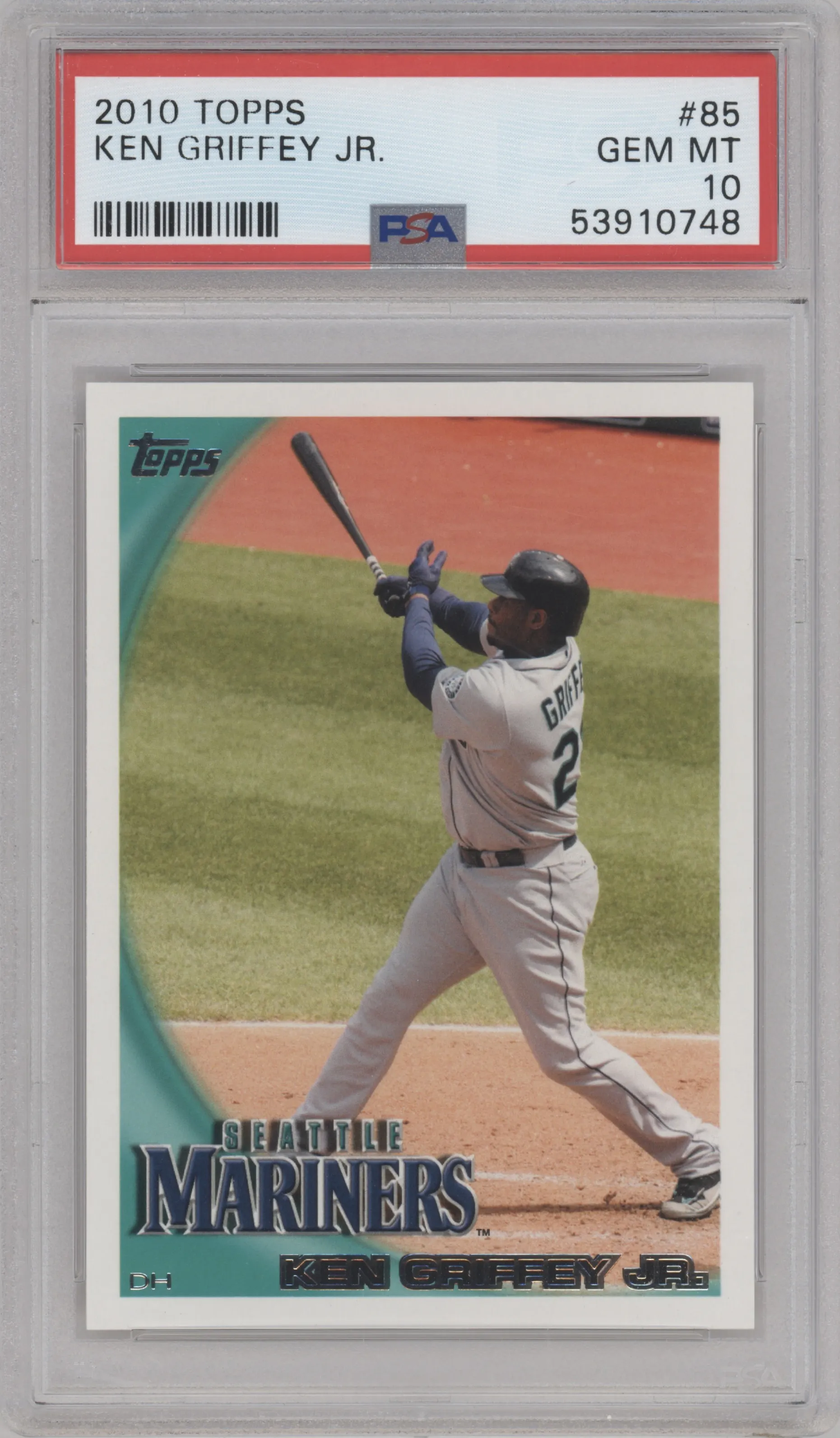Ken Griffey Jr. from the 2010 Topps set graded by PSA and given an overall grade of 10.