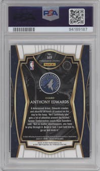 Anthony Edwards from the 2020-21 Panini Select  set featuring a Blue Retail parallel graded by PSA and given an overall grade of 9.