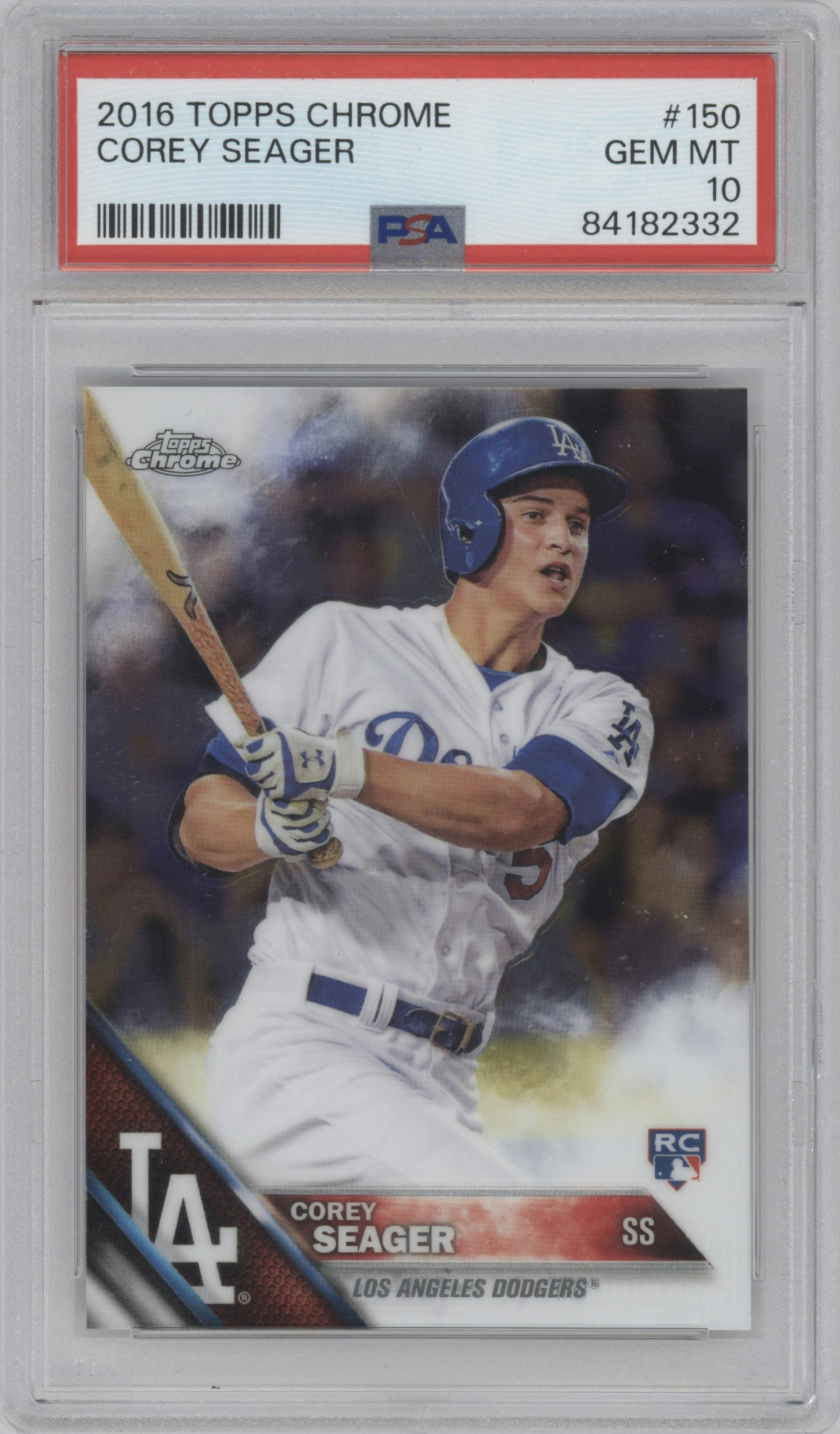 Corey Seager from the 2016 Topps Chrome set graded by PSA and given an overall grade of 10.