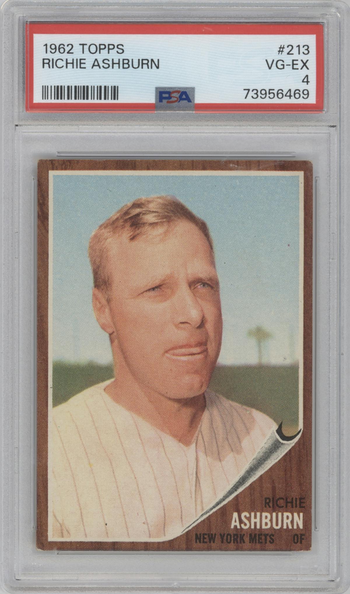 Richie Ashburn from the 1962 Topps set graded by PSA and given an overall grade of 4.