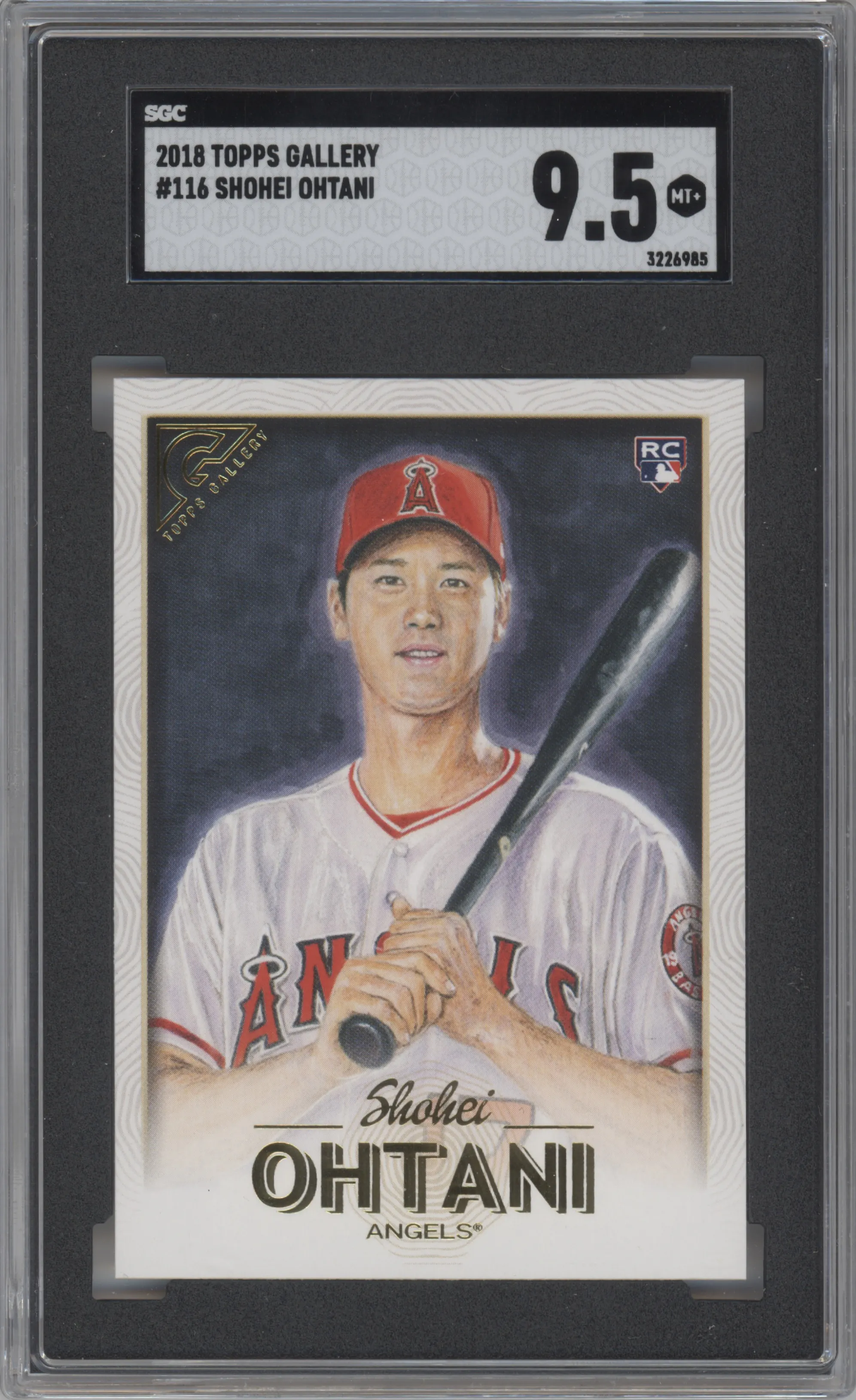 Shohei Ohtani from the 2018 Topps Gallery set graded by SGC and given an overall grade of 9.5.