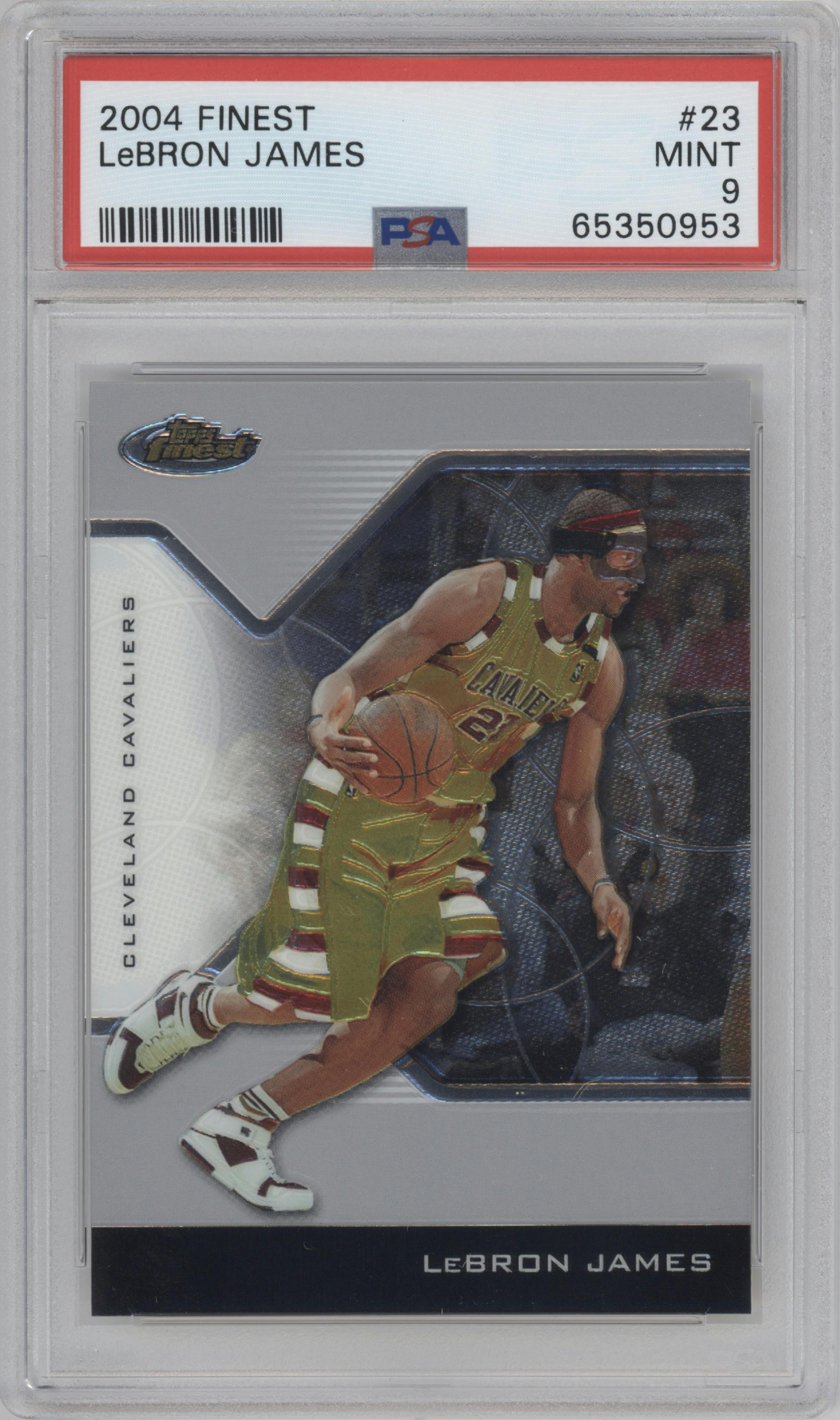 LeBron James from the 2004-05 Topps Finest set graded by PSA and given an overall grade of 9.