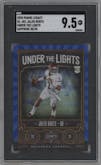Jalen Hurts from the 2020 Panini Legacy set featuring a Sapphire parallel graded by SGC and given an overall grade of 9.5.