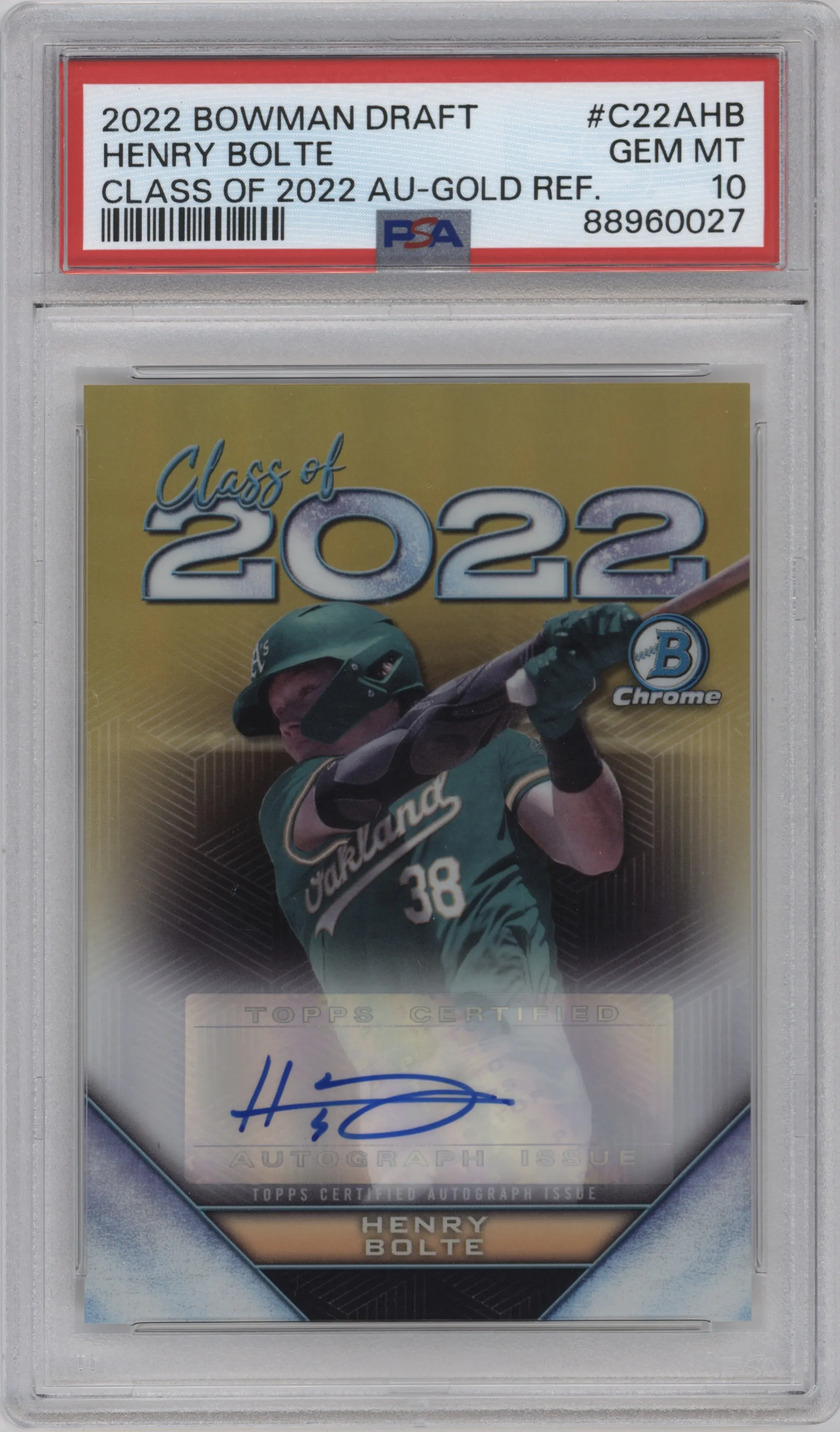2022 Bowman Draft Class of 2022 Auto Henry Bolte Gold Refractor #C22A-HB PSA 10