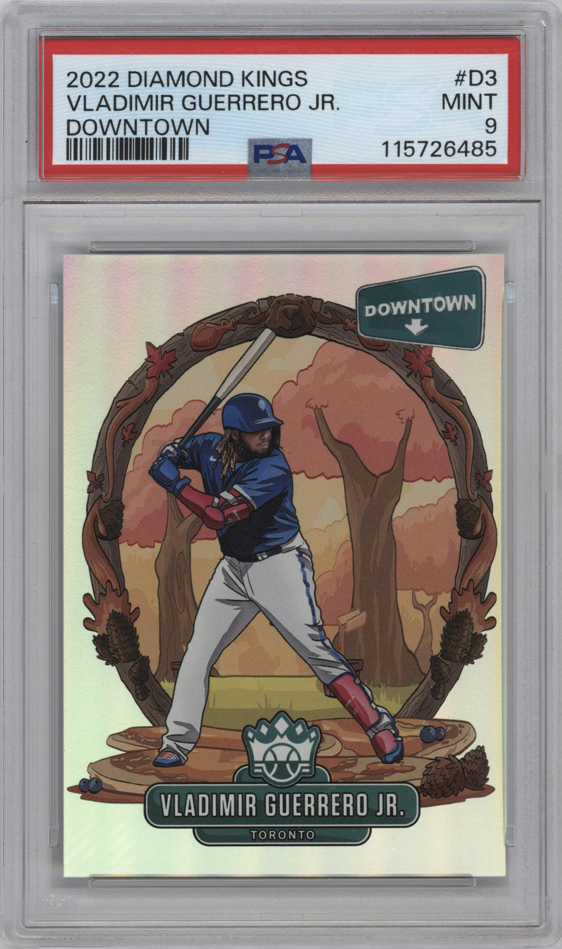 Vladimir Guerrero Jr. from the 2022 Panini Diamond Kings set graded by PSA and given an overall grade of 9.