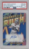 Brock Bowers from the 2024 Topps Chrome set featuring a Blue Refractor parallel graded by PSA and given an overall grade of 10.