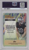 Brock Bowers from the 2024 Topps Chrome set featuring a Blue Refractor parallel graded by PSA and given an overall grade of 10.