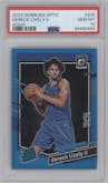 Dereck Lively II from the 2023-24 Donruss Optic set featuring a Aqua parallel graded by PSA and given an overall grade of 10.