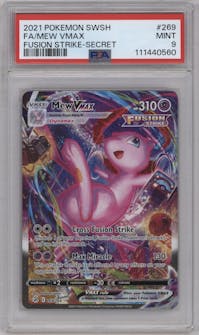 Mew VMAX from the 2021 Pokemon SWSH set graded by PSA and given an overall grade of 9.