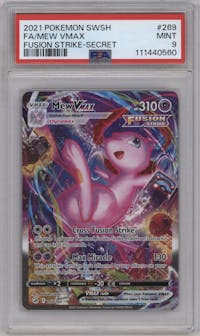 Mew VMAX from the 2021 Pokemon SWSH set graded by PSA and given an overall grade of 9.