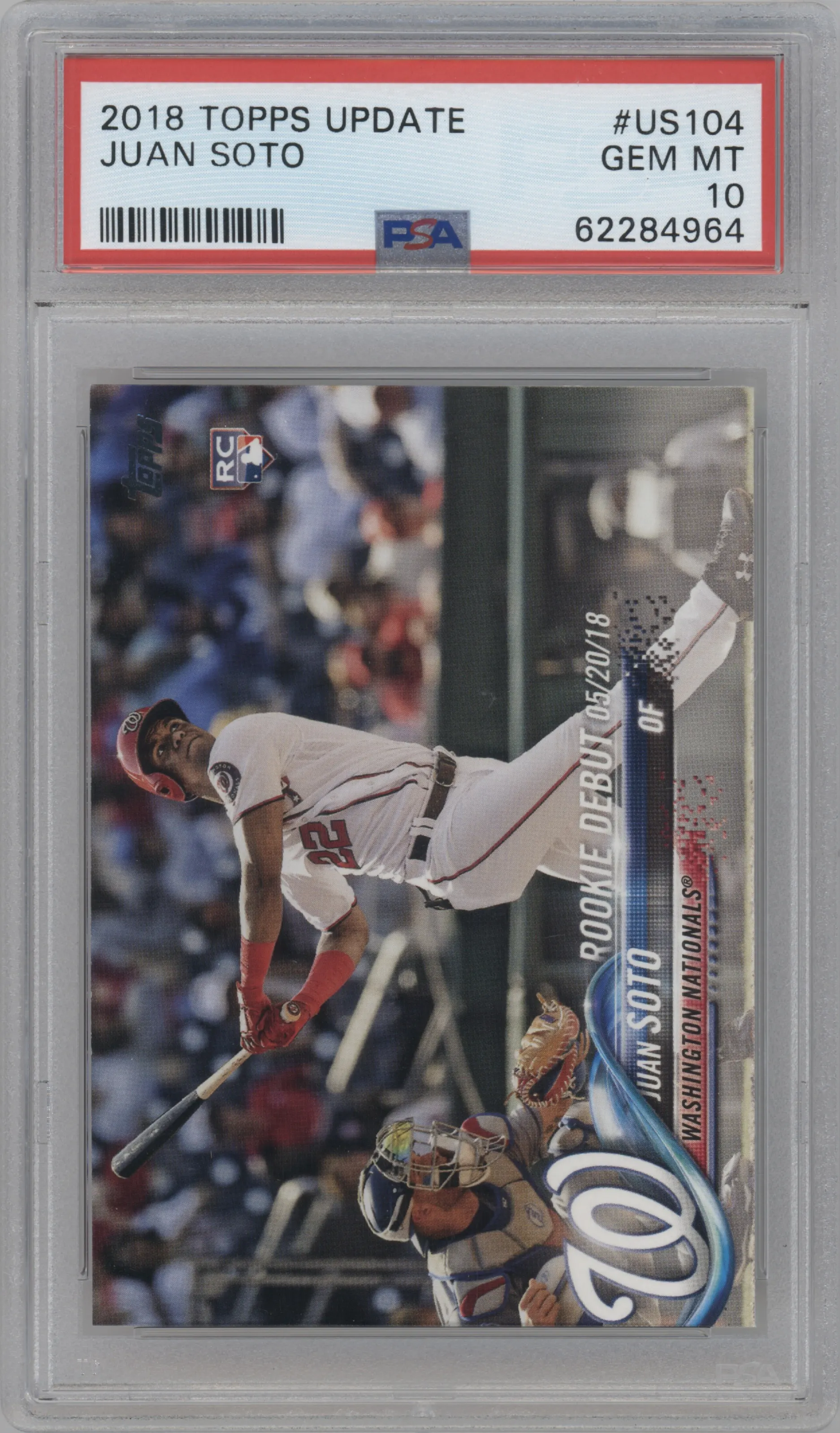 Juan Soto from the 2018 Topps Update set graded by PSA and given an overall grade of 10.