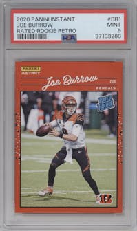 Joe Burrow from the 2020 Panini Instant Rated Rookies Retro set graded by PSA and given an overall grade of 9.