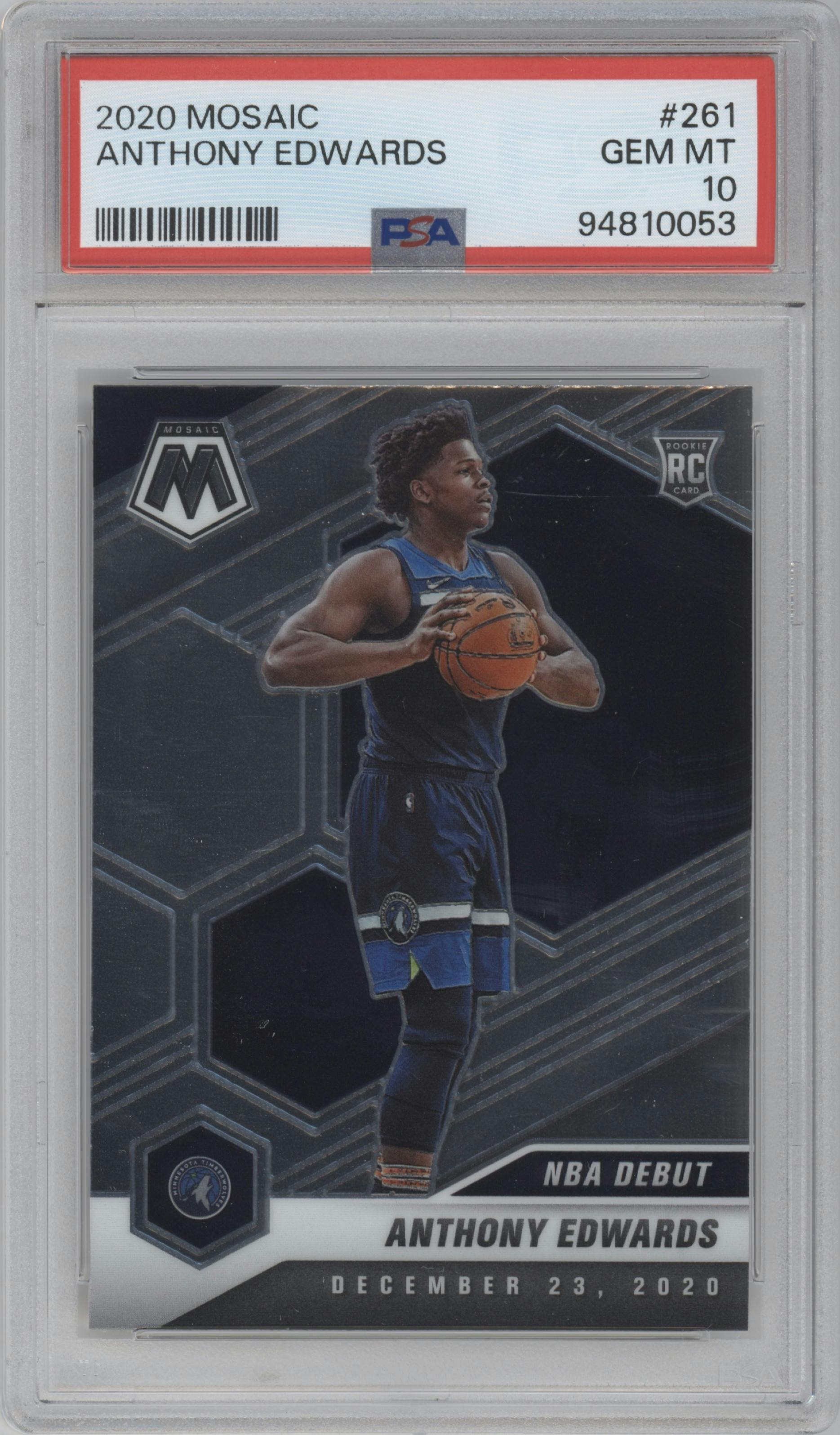 Anthony Edwards from the 2020-21 Panini Mosaic set graded by PSA and given an overall grade of 10.
