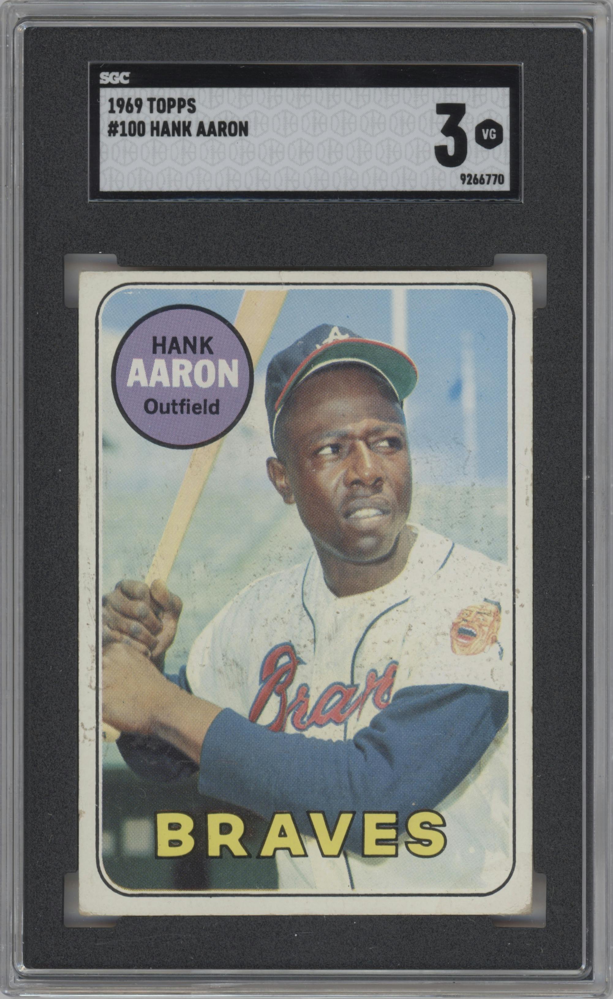 Hank Aaron from the 1969 Topps set graded by SGC and given an overall grade of 3.