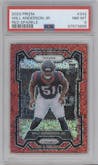 Will Anderson Jr. from the 2023 Panini Prizm set featuring a Red Sparkle parallel graded by PSA and given an overall grade of 8.