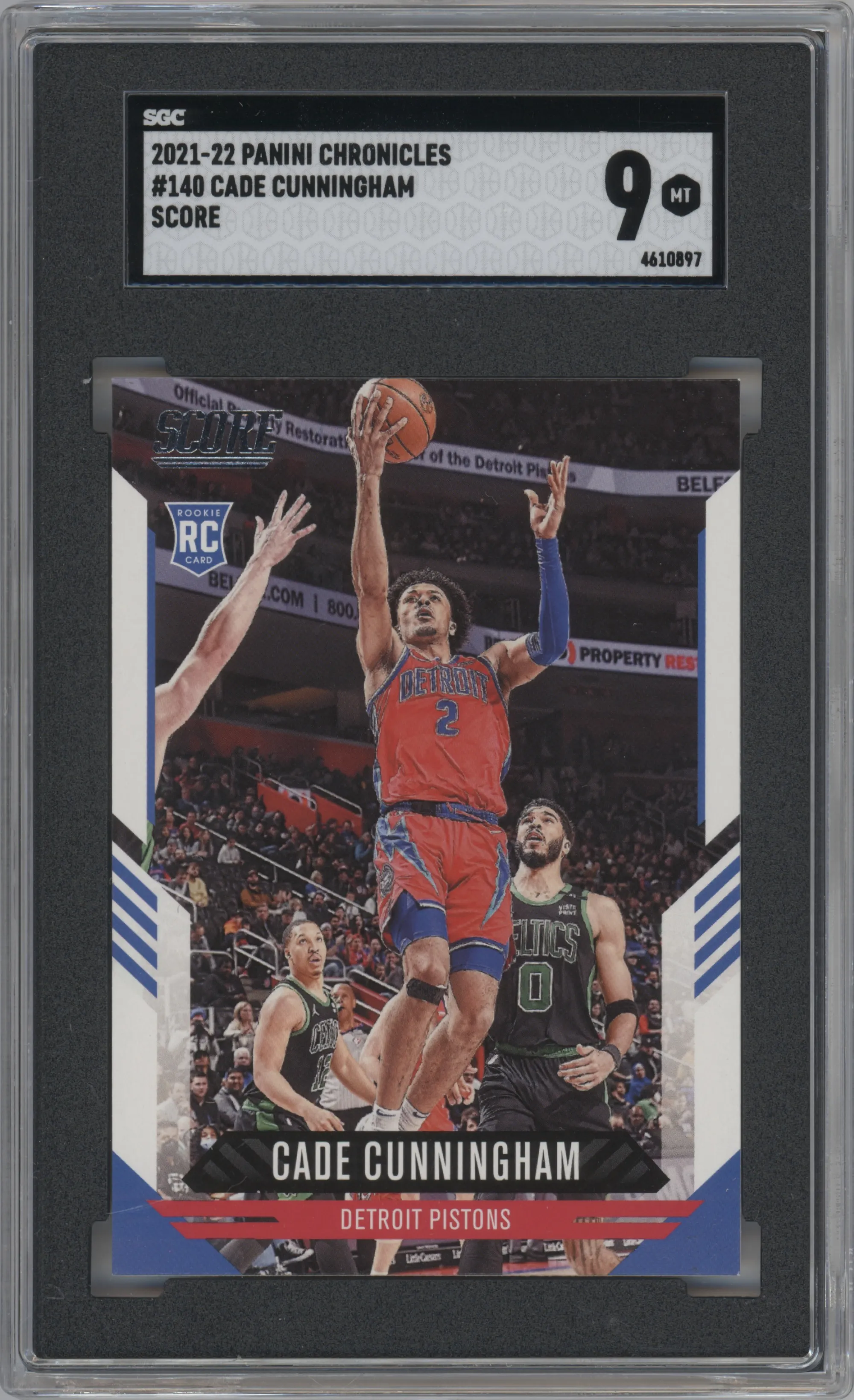 Cade Cunningham from the 2021-22 Panini Chronicles set graded by SGC and given an overall grade of 9.