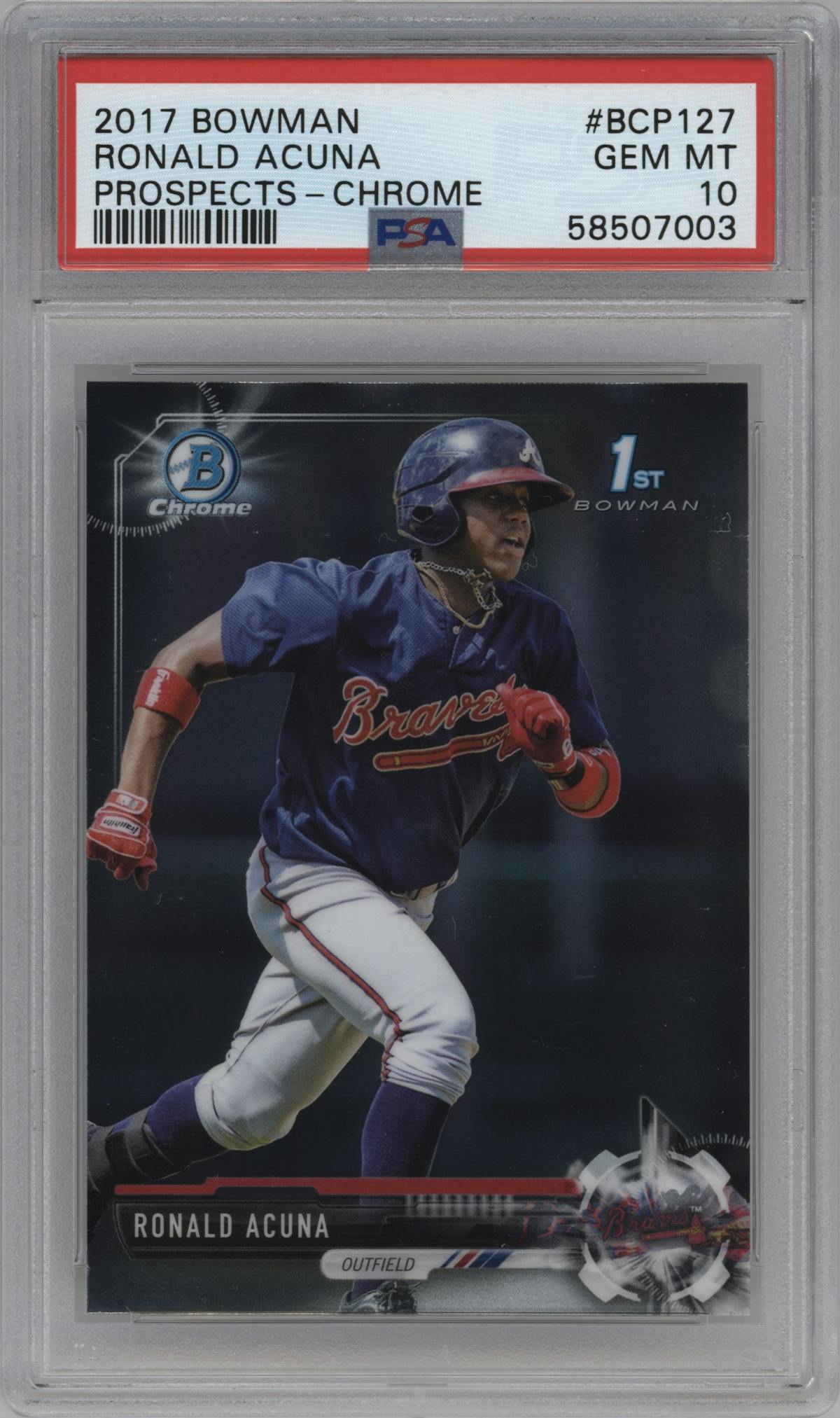 Ronald Acuna from the 2017 Bowman set graded by PSA and given an overall grade of 10.