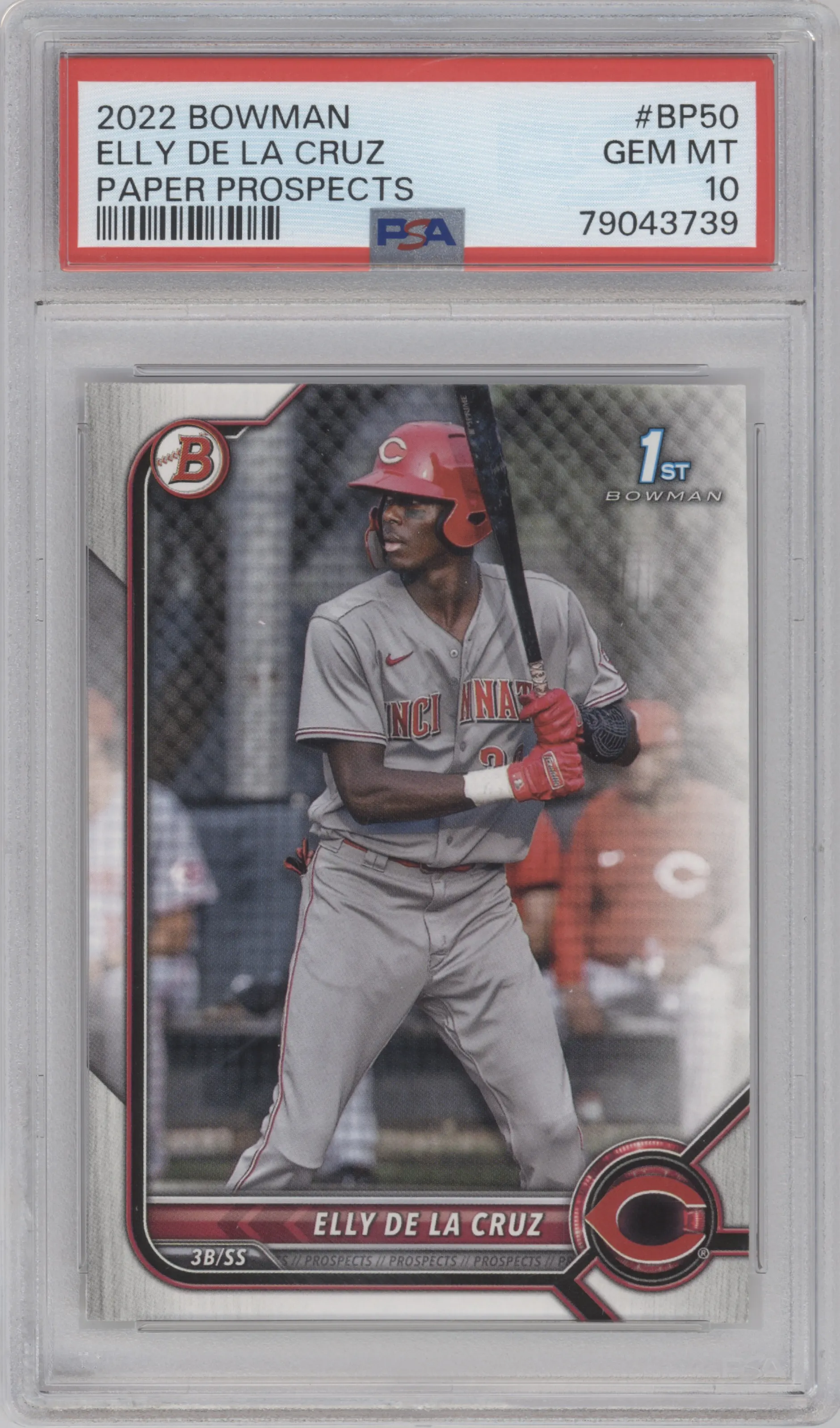 Elly De La Cruz from the 2022 Bowman set graded by PSA and given an overall grade of 10.