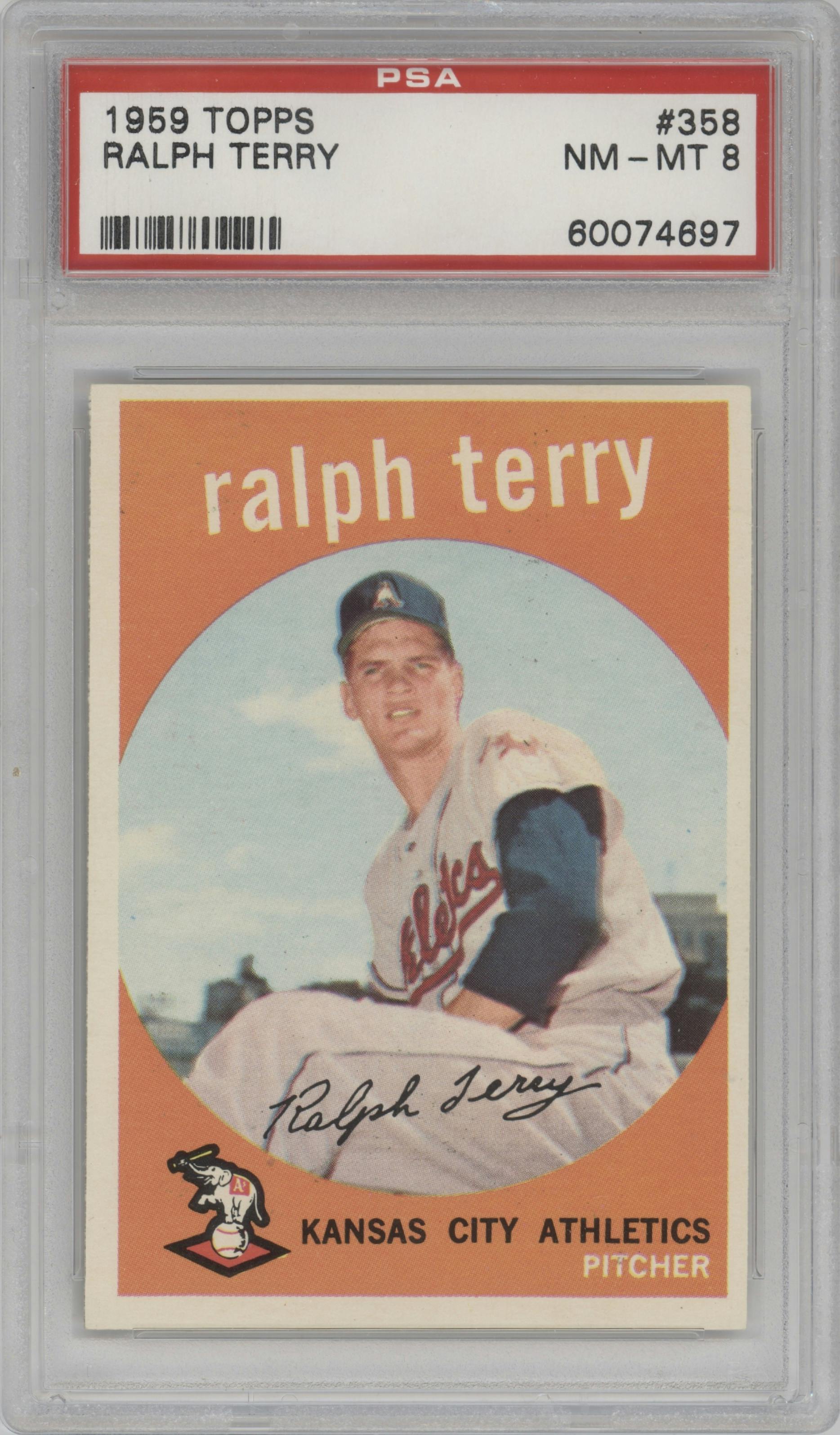 Ralph Terry from the 1959 Topps set graded by PSA and given an overall grade of 8.