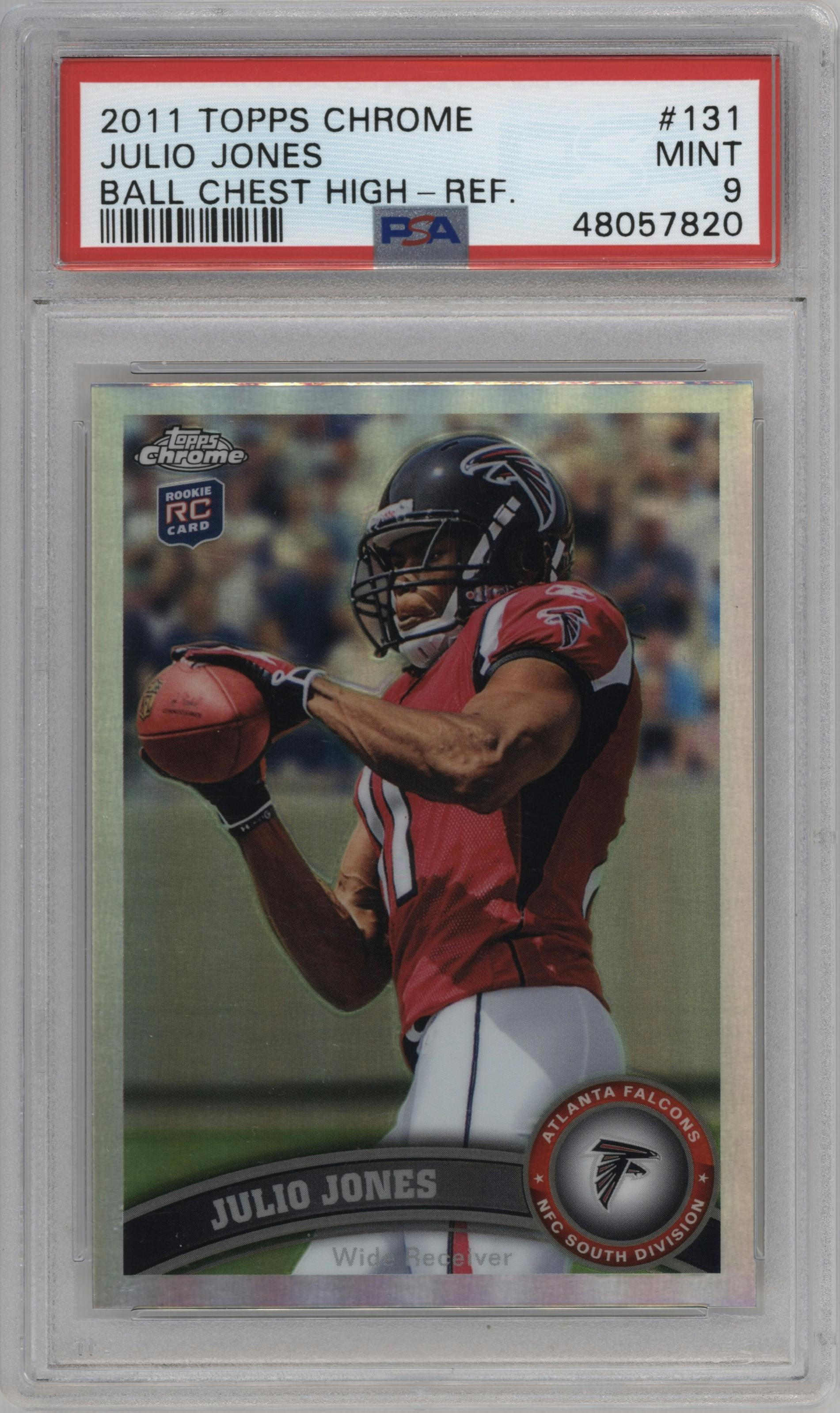 Julio Jones from the 2011 Topps Chrome set featuring a Refractor parallel graded by PSA and given an overall grade of 9.