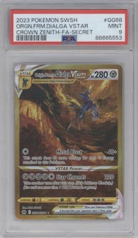 Origin Forme Dialga VSTAR from the 2023 Pokemon SWSH set graded by PSA and given an overall grade of 9.