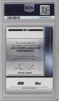 Adam Driver from the 2022 Topps Industry Conference set featuring a Gold parallel graded by PSA and given an overall grade of 10.