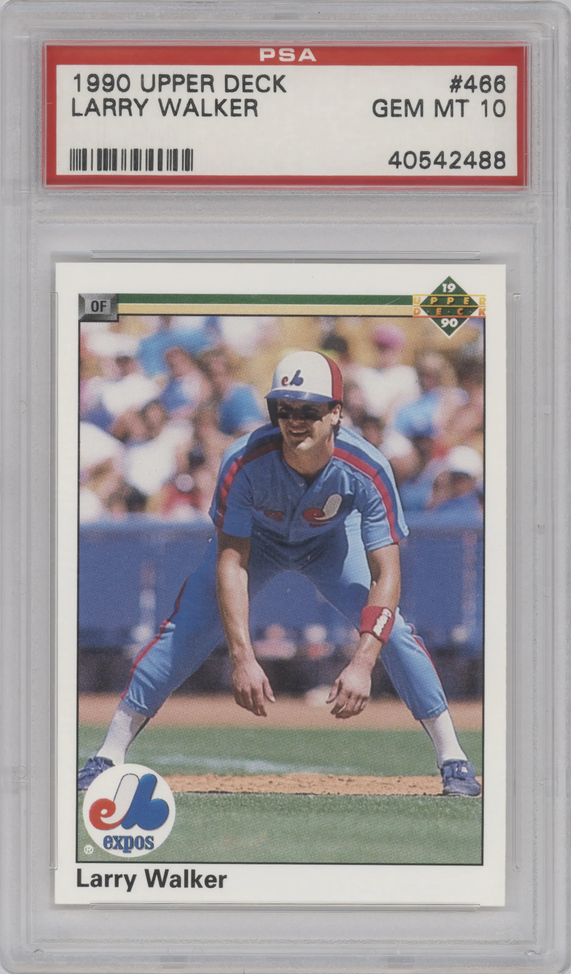 Larry Walker from the 1990 Upper Deck set graded by PSA and given an overall grade of 10.