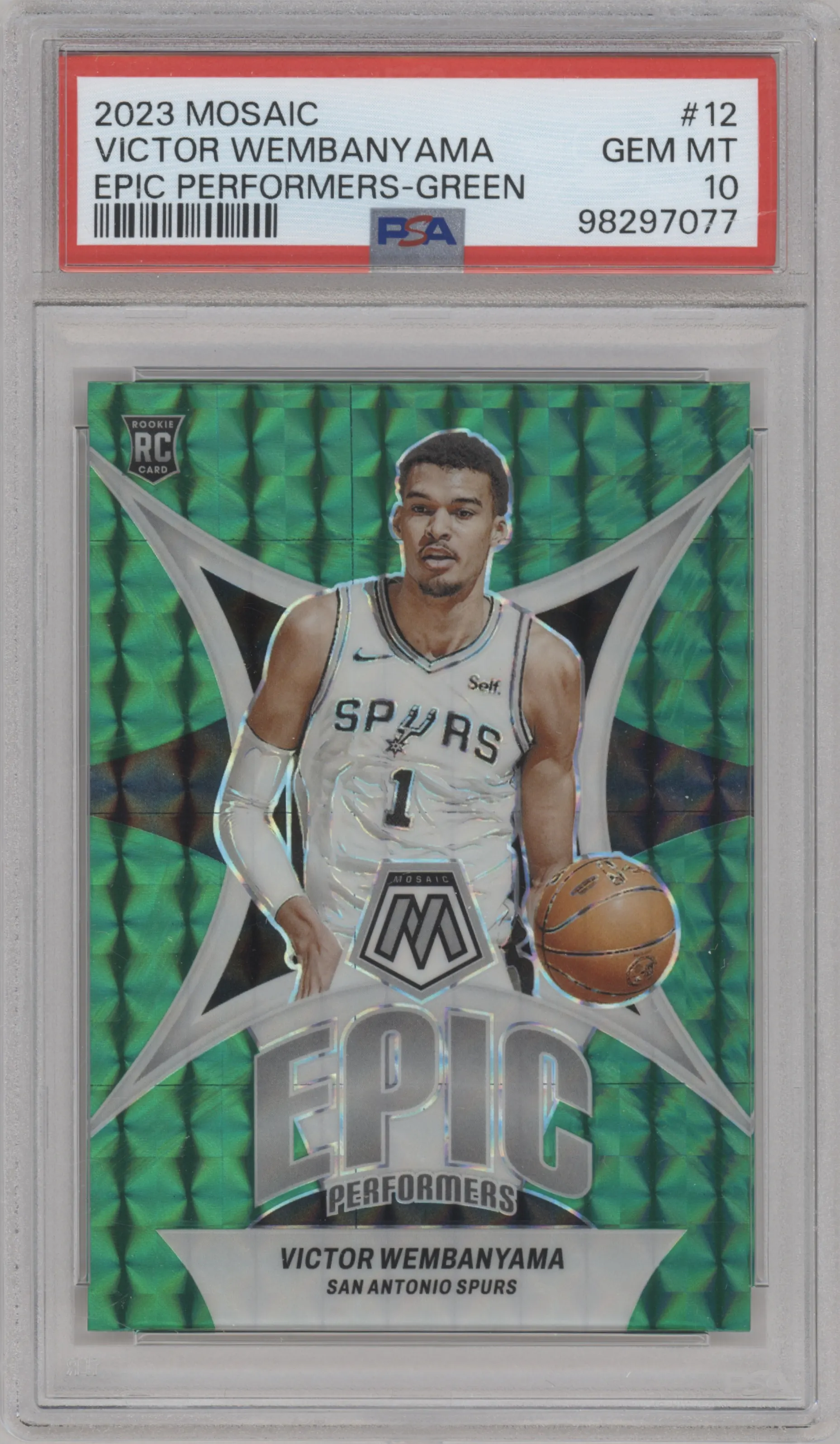 2023 Panini Mosaic Epic Prfrmrs. Victor Wembanyama Green Mosaic #12 PSA 10