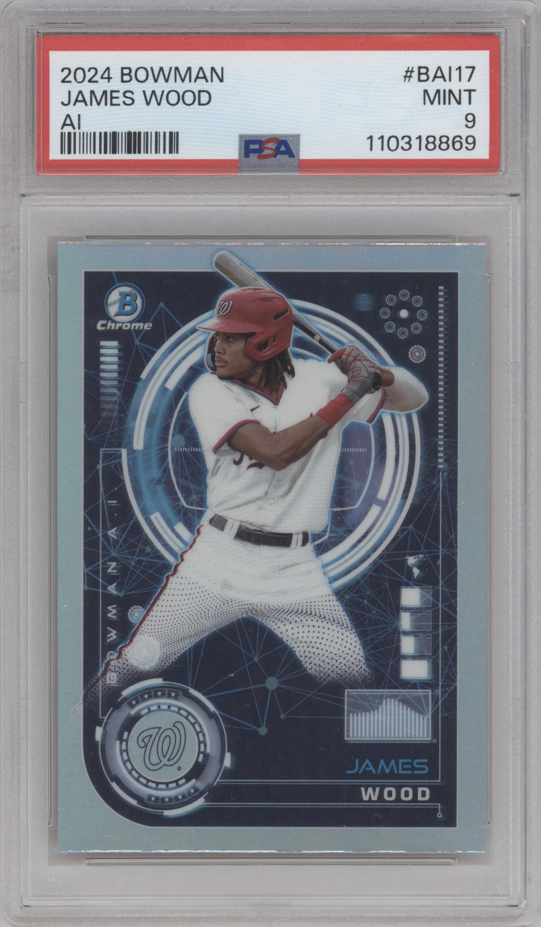 James Wood from the 2024 Bowman set graded by PSA and given an overall grade of 9.