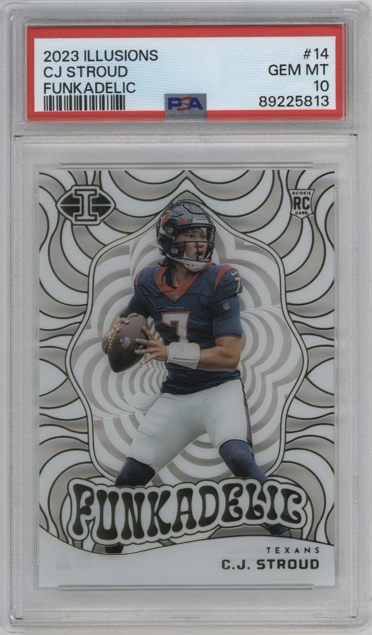 C.J. Stroud from the 2023 Panini Illusions set graded by PSA and given an overall grade of 10.