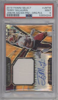 Terry McLaurin from the 2019 Panini Select  set featuring a Orange Pulsar FOTL parallel graded by PSA and given an overall grade of 9.