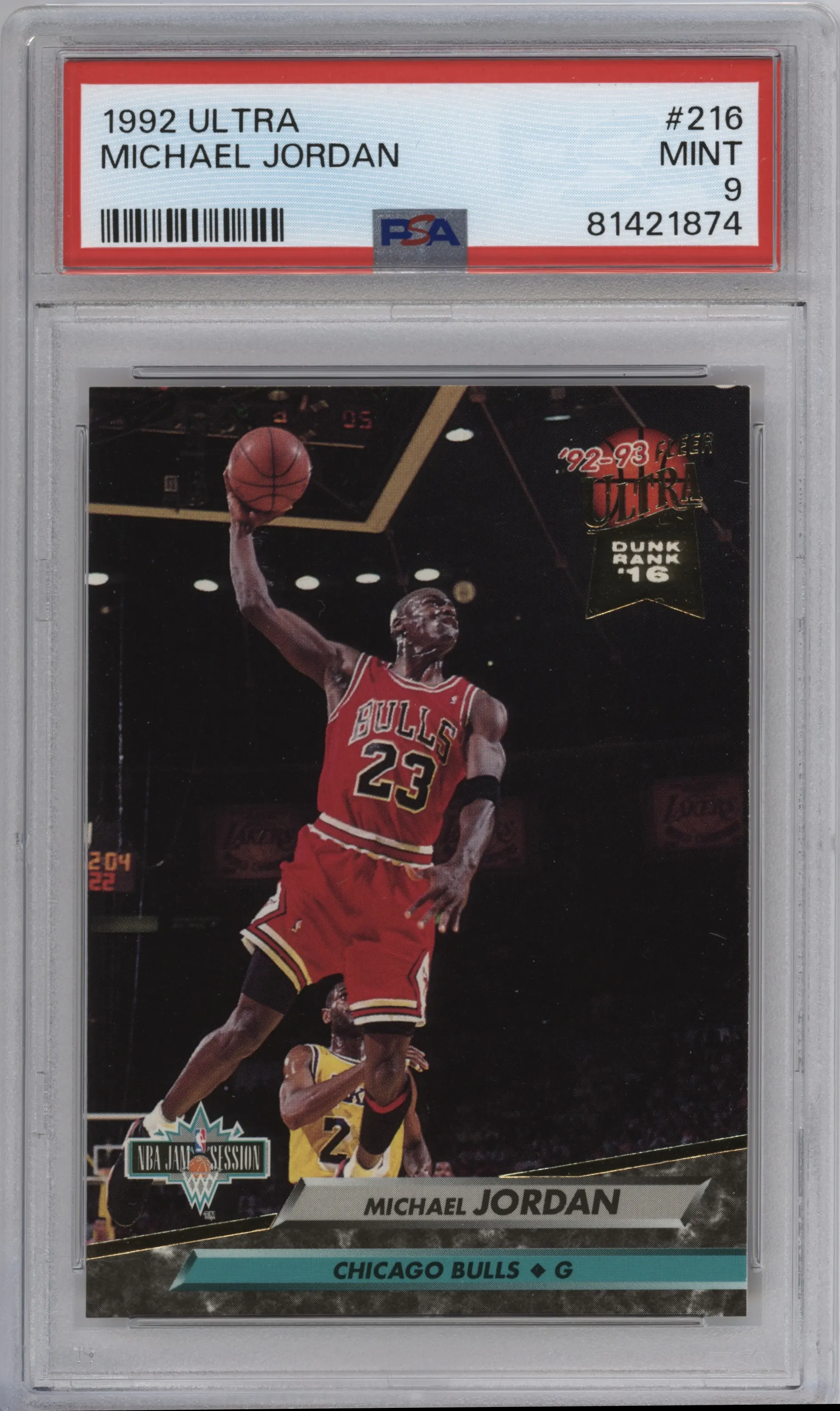 Michael Jordan from the 1992-93 Fleer Ultra set graded by PSA and given an overall grade of 9.