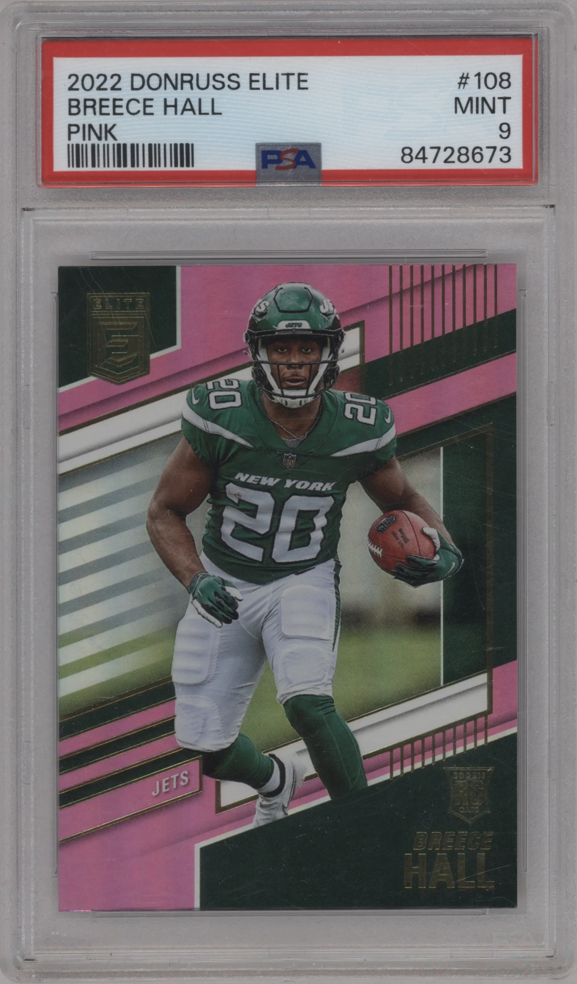2022 Panini Donruss Elite Breece Hall Pink PSA 9