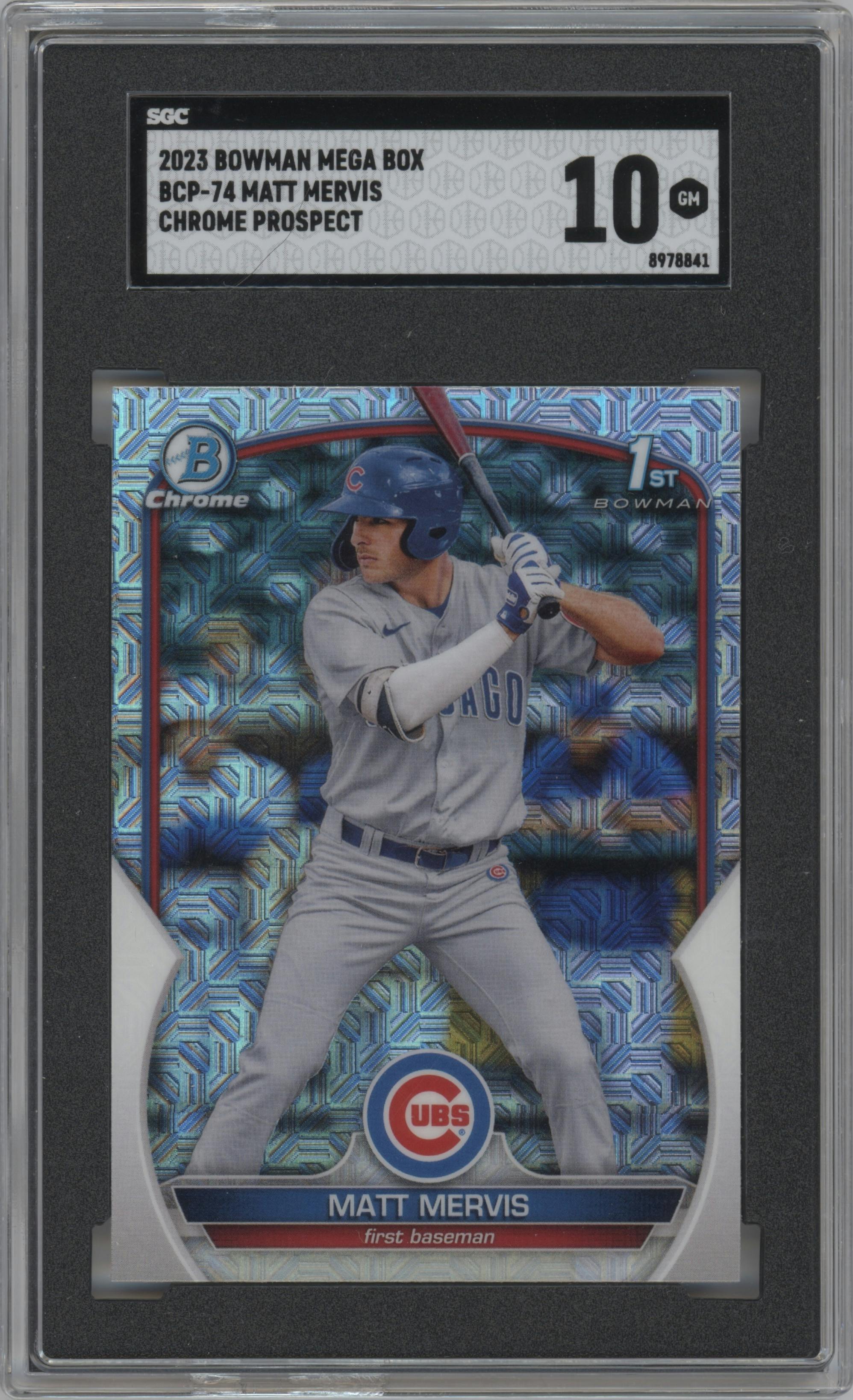 Matt Mervis from the 2023 Bowman Mega Box set graded by SGC and given an overall grade of 10.