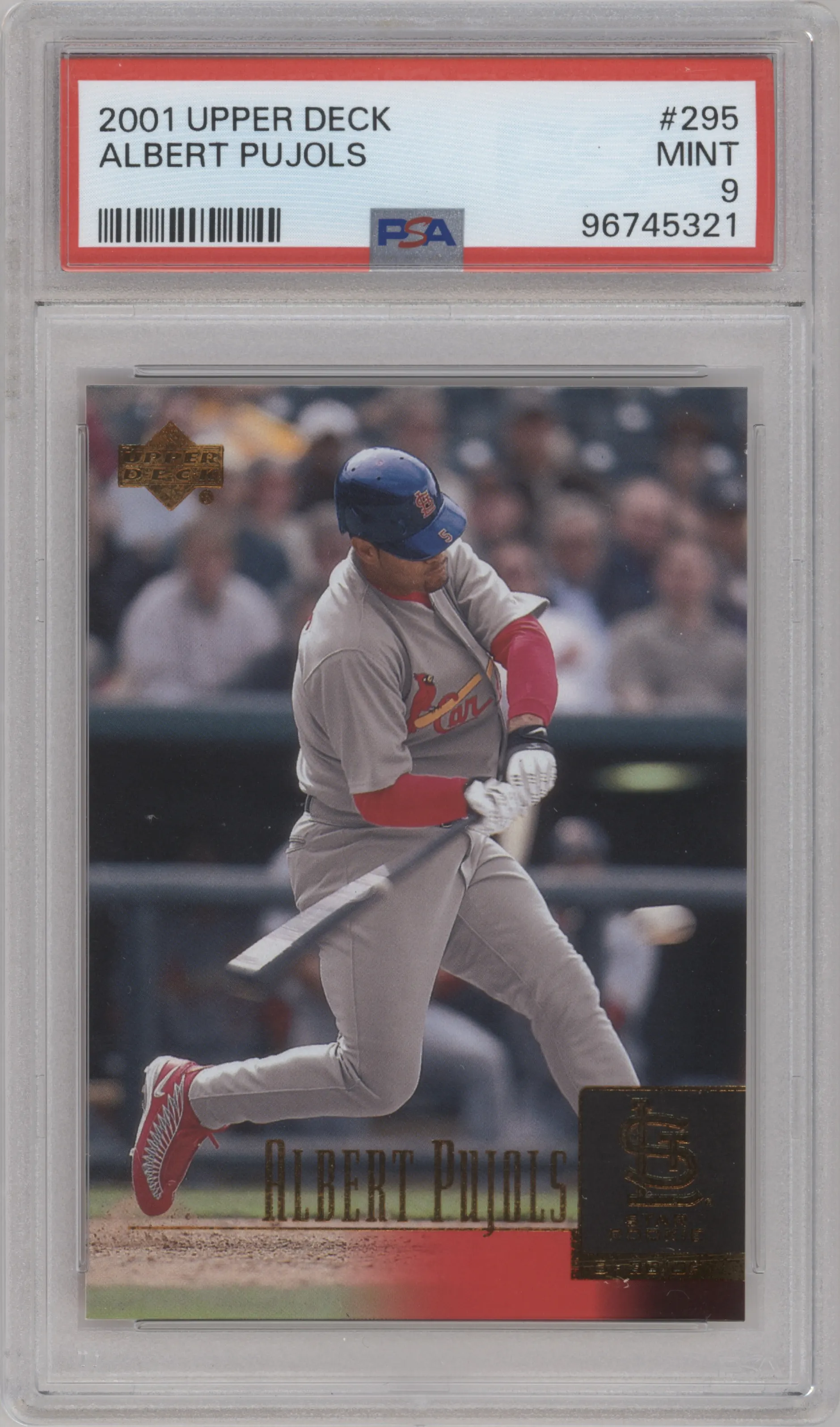 Albert Pujols from the 2001 Upper Deck set graded by PSA and given an overall grade of 9.