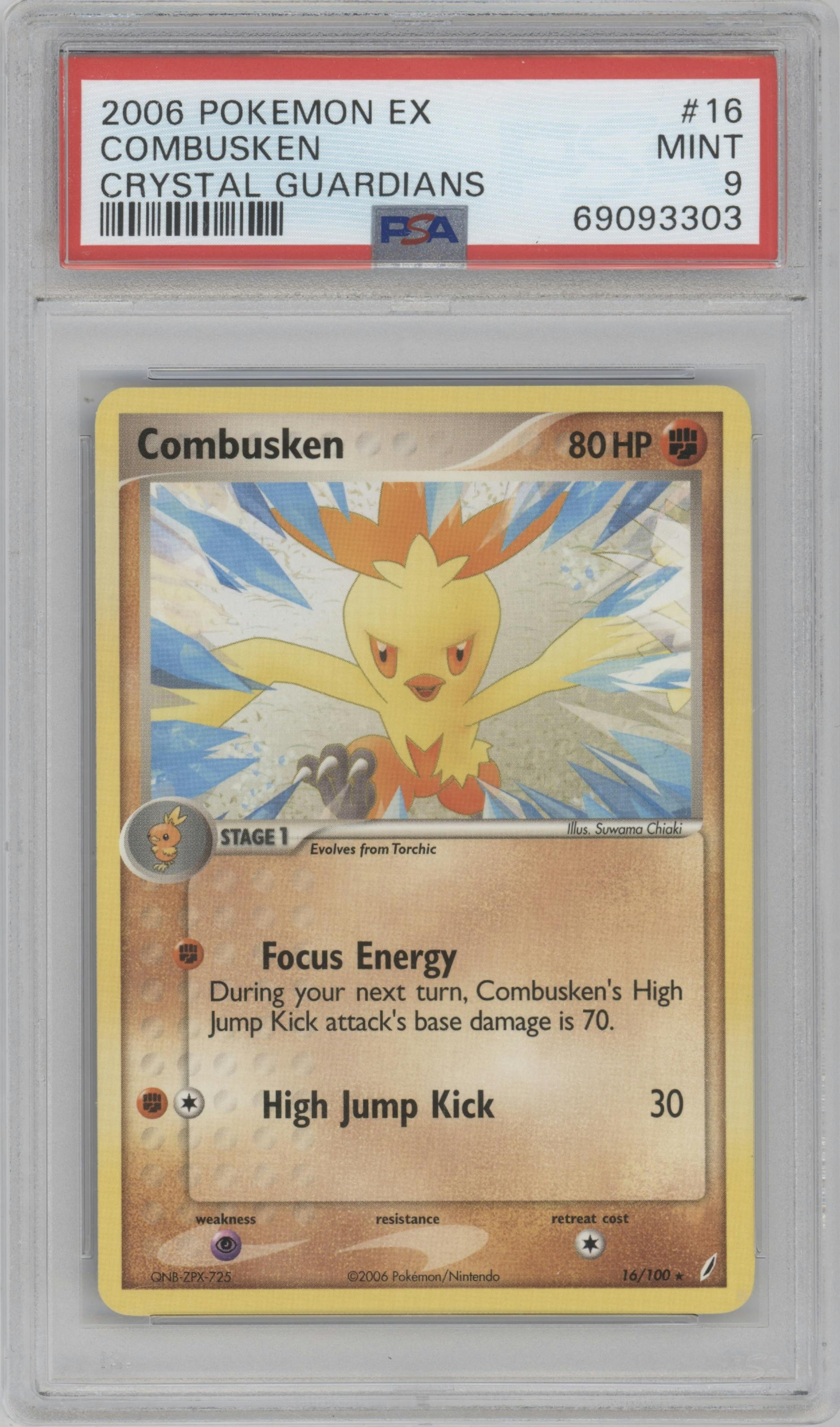 Combusken from the 2006 Pokemon EX set graded by PSA and given an overall grade of 9.