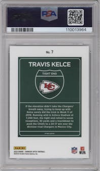 Travis Kelce from the 2023 Donruss Optic set graded by PSA and given an overall grade of 10.